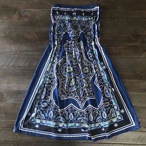 STRAPLESS BLUE & BLACK SUMMER/SPRING FLOWY DRESS